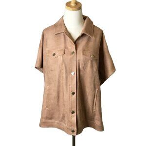 Chico's Tan Button Front Kimono Sleeve Suede-Like‎ Cape Jacket Size L/XL